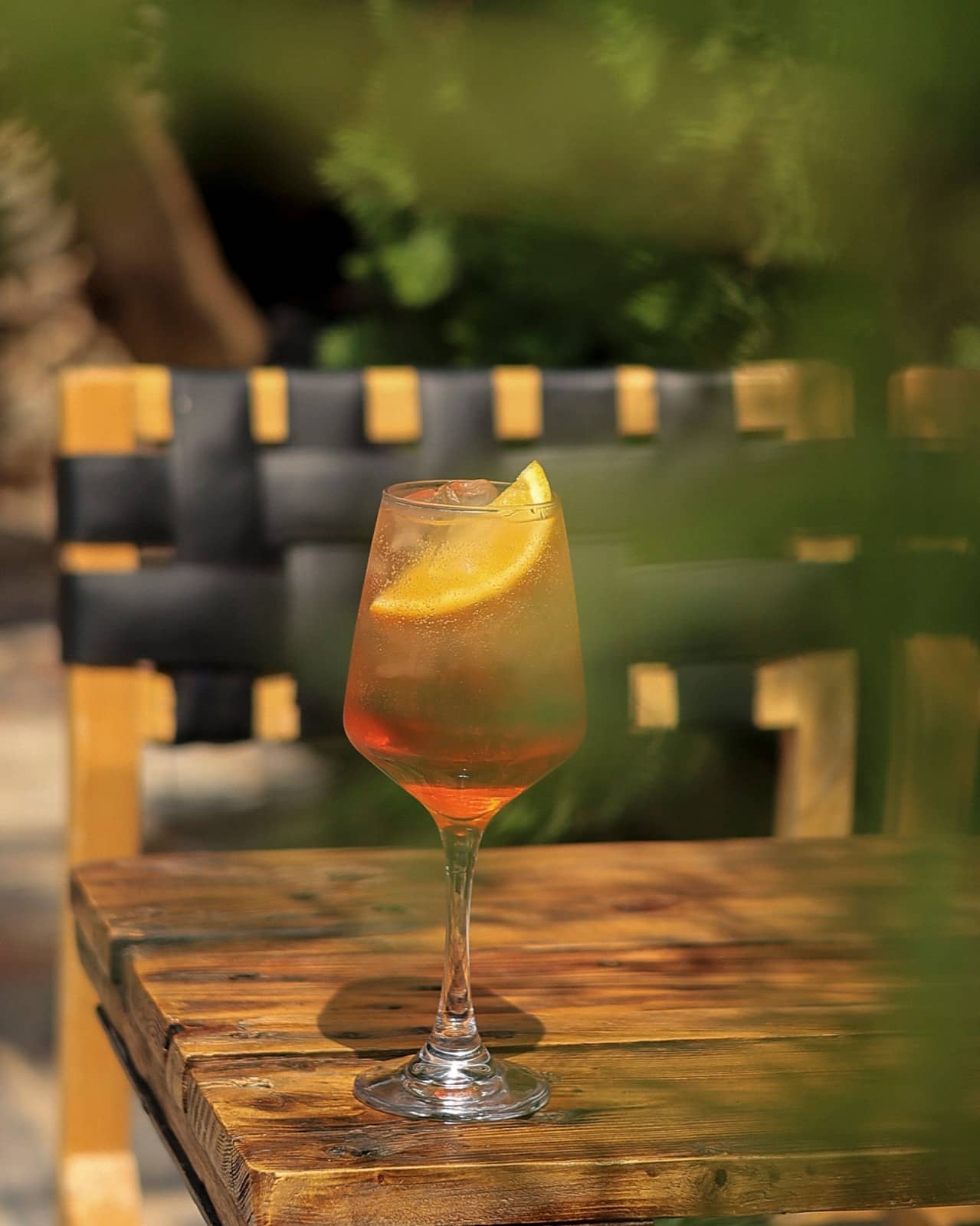 Aperol spritz with orange slice on the terrace